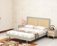 Boston Solid Wood Rattan Cane Queen Size Bed - Queen Size Bed - Furniselan Cool-Grey