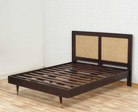 Boston Solid Wood Rattan Cane Queen Size Bed Furniselan Grey-Finish