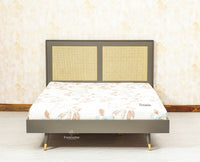 Boston Solid Wood Rattan Cane Queen Size Bed - Queen Size Bed - Furniselan Slate-Grey 
