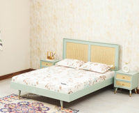 Boston Solid Wood Rattan Cane Queen Size Bed - Queen Size Bed - Furniselan Silt-Green 