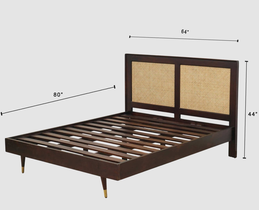 Boston Solid Wood Rattan Cane Queen Size Bed Furniselan Grey-Finish