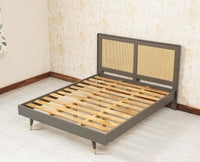 Boston Solid Wood Rattan Cane Queen Size Bed - Queen Size Bed - Furniselan Slate-Grey 