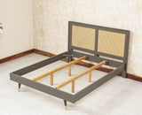 Boston Solid Wood Rattan Cane Queen Size Bed - Queen Size Bed - Furniselan Slate-Grey 