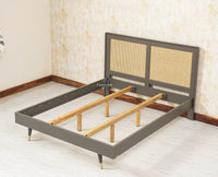 Boston Solid Wood Rattan Cane Queen Size Bed - Queen Size Bed - Furniselan Slate-Grey 