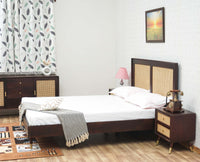Boston Solid Wood Rattan Cane Queen Size Bed Furniselan Grey-Finish