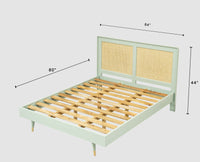 Boston Solid Wood Rattan Cane Queen Size Bed - Queen Size Bed - Furniselan Silt-Green 