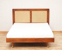 Boston Solid Wood Rattan Cane Queen Size Bed Furniselan Brown-Finish