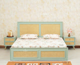 Boston Solid Wood Rattan Cane Queen Size Bed With Storage Drawers - Queen Size Bed - Furniselan Silt-Green
