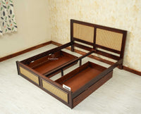 Boston Solid Wood Rattan Cane Queen Size Bed With Storage Drawers Furniselan grey finish