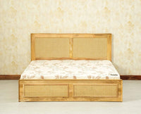 Boston Solid Wood Rattan Cane Queen Size Bed With Storage Drawers Furniselan natural finish