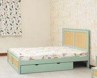 Boston Solid Wood Rattan Cane Queen Size Bed With Storage Drawers - Queen Size Bed - Furniselan Silt-Green