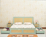 Boston Solid Wood Rattan Cane Queen Size Bed With Storage Drawers - Queen Size Bed - Furniselan Silt-Green