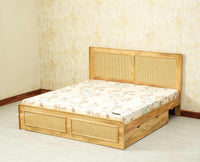 Boston Solid Wood Rattan Cane Queen Size Bed With Storage Drawers Furniselan natural finish
