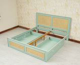 Boston Solid Wood Rattan Cane Queen Size Bed With Storage Drawers - Queen Size Bed - Furniselan Silt-Green