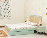 Boston Solid Wood Rattan Cane Queen Size Bed With Storage Drawers - Queen Size Bed - Furniselan Silt-Green