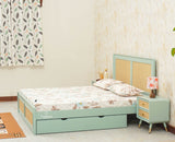 Boston Solid Wood Rattan Cane Queen Size Bed With Storage Drawers - Queen Size Bed - Furniselan Silt-Green