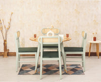 Boston Solid Wood Rattan Cane Round Dining Table Four Seater Set - Dining Set - Furniselan Silt-Green
