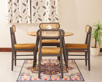 Boston Solid Wood Rattan Cane Round Dining Table Four Seater Set - Dining Set - Furniselan Slate-Grey