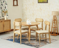 Boston Solid Wood Rattan Cane Round Dining Table Four Seater Set - Dining Set - Furniselan Natural Finish