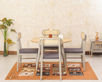 Boston Solid Wood Rattan Cane Round Dining Table Four Seater Set - Dining Set - Furniselan Cool-Grey