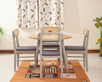 Boston Solid Wood Rattan Cane Round Dining Table Four Seater Set - Dining Set - Furniselan Cool-Grey