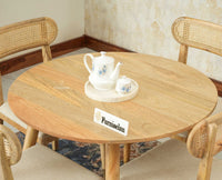 Boston Solid Wood Rattan Cane Round Dining Table Four Seater Set - Dining Set - Furniselan Natural Finish