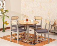 Boston Solid Wood Rattan Cane Round Dining Table Four Seater Set - Dining Set - Furniselan Cool-Grey