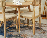 Boston Solid Wood Rattan Cane Round Dining Table Four Seater Set - Dining Set - Furniselan Natural Finish