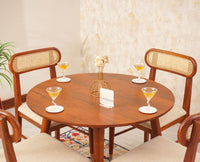 Boston Solid Wood Rattan Cane Round Dining Table Four Seater Set - Dining Set - Furniselan Brown-Finish