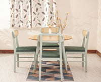 Boston Solid Wood Rattan Cane Round Dining Table Four Seater Set - Dining Set - Furniselan Silt-Green