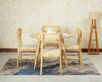Boston Solid Wood Rattan Cane Round Dining Table Four Seater Set - Dining Set - Furniselan Natural Finish