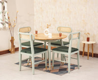 Boston Solid Wood Rattan Cane Round Dining Table Four Seater Set - Dining Set - Furniselan Silt-Green
