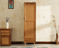 Boston Solid Wood Rattan Cane Single Door Wardrobe - Wardrobes & Cabinets - Furniselan-Natural Finish