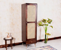 Boston Solid Wood Rattan Cane Single Door Wardrobe - Wardrobes & Cabinets - Furniselan-Grey-Finish