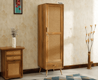 Boston Solid Wood Rattan Cane Single Door Wardrobe - Wardrobes & Cabinets - Furniselan-Natural Finish