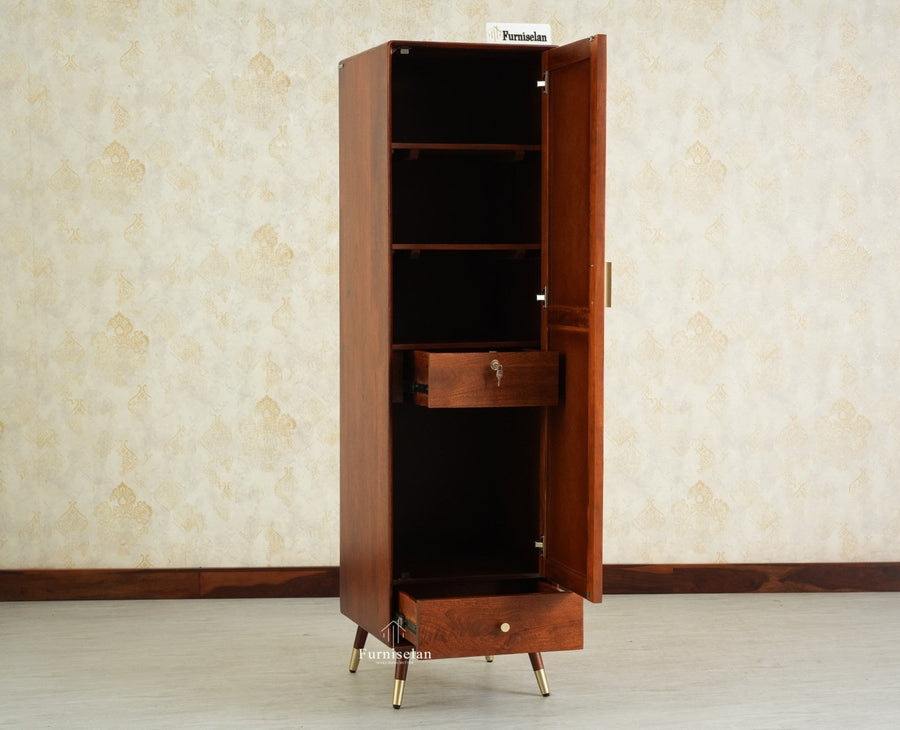 Boston Solid Wood Rattan Cane Single Door Wardrobe - Wardrobes & Cabinets - Furniselan--brown Finish