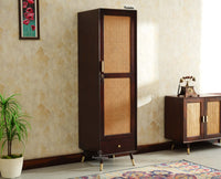 Boston Solid Wood Rattan Cane Single Door Wardrobe - Wardrobes & Cabinets - Furniselan-Grey Finish