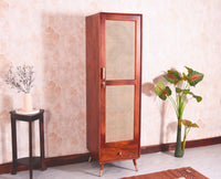 Boston Solid Wood Rattan Cane Single Door Wardrobe - Wardrobes & Cabinets - Furniselan - Brown-Finish