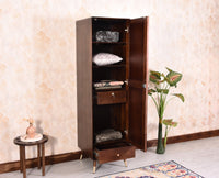Boston Solid Wood Rattan Cane Single Door Wardrobe - Wardrobes & Cabinets - Furniselan-Grey-Finish