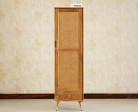 Boston Solid Wood Rattan Cane Single Door Wardrobe - Wardrobes & Cabinets - Furniselan-Natural Finish