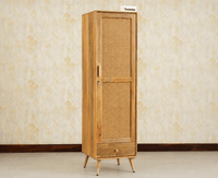 Boston Solid Wood Rattan Cane Single Door Wardrobe - Wardrobes & Cabinets - Furniselan-Natural Finish