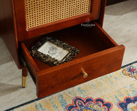 Boston Solid Wood Rattan Cane Single Door Wardrobe - Wardrobes & Cabinets - Furniselan--brown Finish
