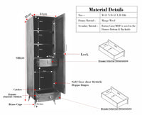 Boston Solid Wood Rattan Cane Single Door Wardrobe - Wardrobes & Cabinets - Furniselan-Brown-Finish