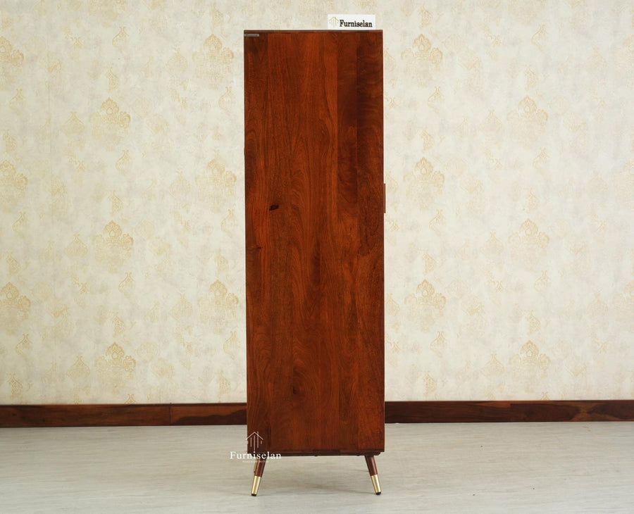 Boston Solid Wood Rattan Cane Single Door Wardrobe - Wardrobes & Cabinets - Furniselan--brown Finish