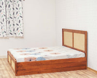 Boston Solid Wood Rattan Cane Storage Box King Size Bed Furniselan    Brown-Finish
