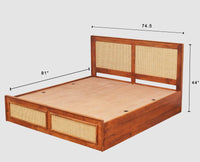 Boston Solid Wood Rattan Cane Storage Box King Size Bed Furniselan    Brown-Finish
