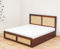 Boston Solid Wood Rattan Cane Storage Box King Size Bed Furniselan   Grey-Finish   