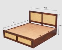 Boston Solid Wood Rattan Cane Storage Box King Size Bed Furniselan   Grey-Finish   