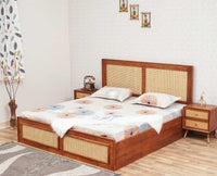 Boston Solid Wood Rattan Cane Storage Box King Size Bed Furniselan    Brown-Finish