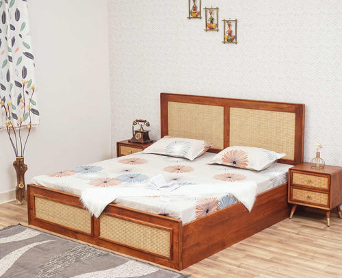 Boston Solid Wood Rattan Cane Storage Box King Size Bed Furniselan